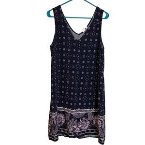 Gap Navy Purple Sleeveless V Neck Shift Dress Medium Floral Knee Length Boho
